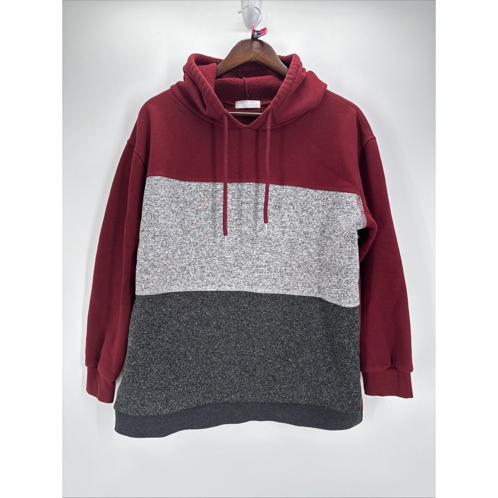 Barlver Colorblock Hoodie Pullover Burgundy Gray Casual Streetwear Sweatshirt XL